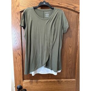 Motherhood Nursing TShirt, olive green and beige